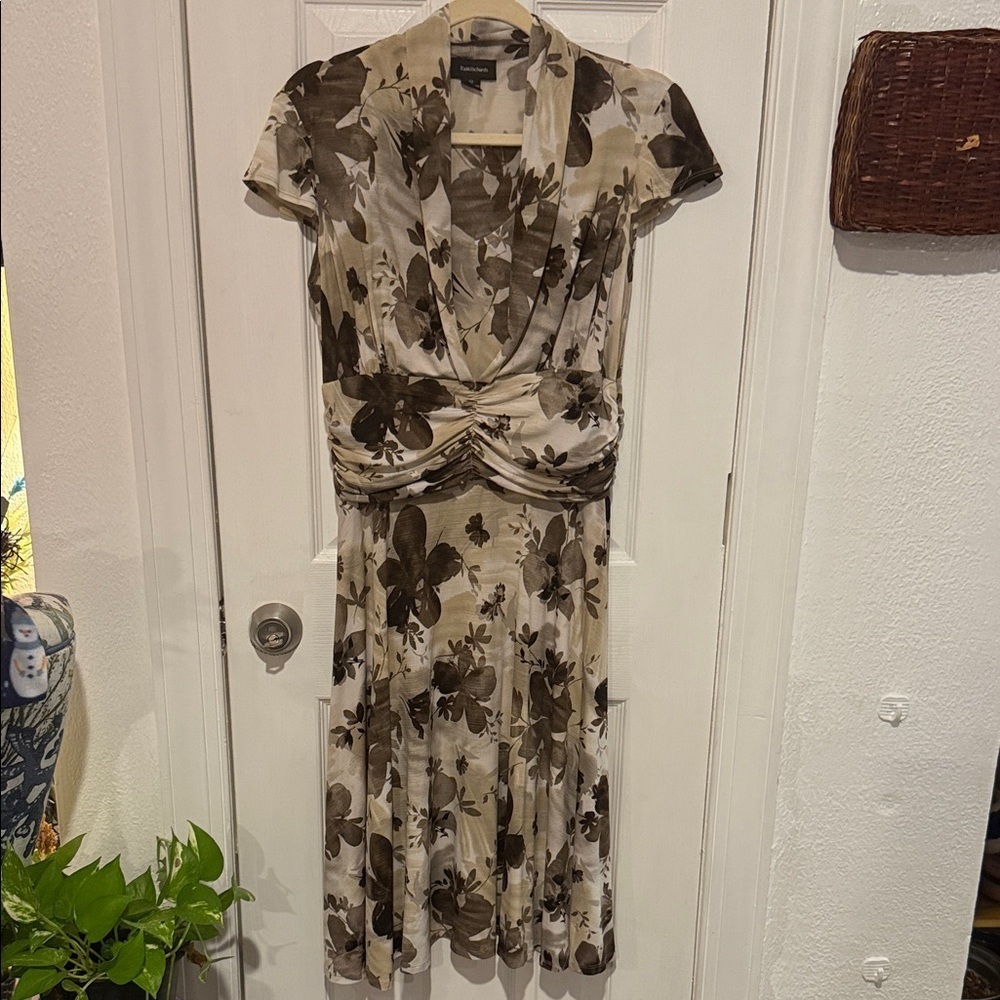 R&M Richards Floral Midi Dress in Brown and Cream